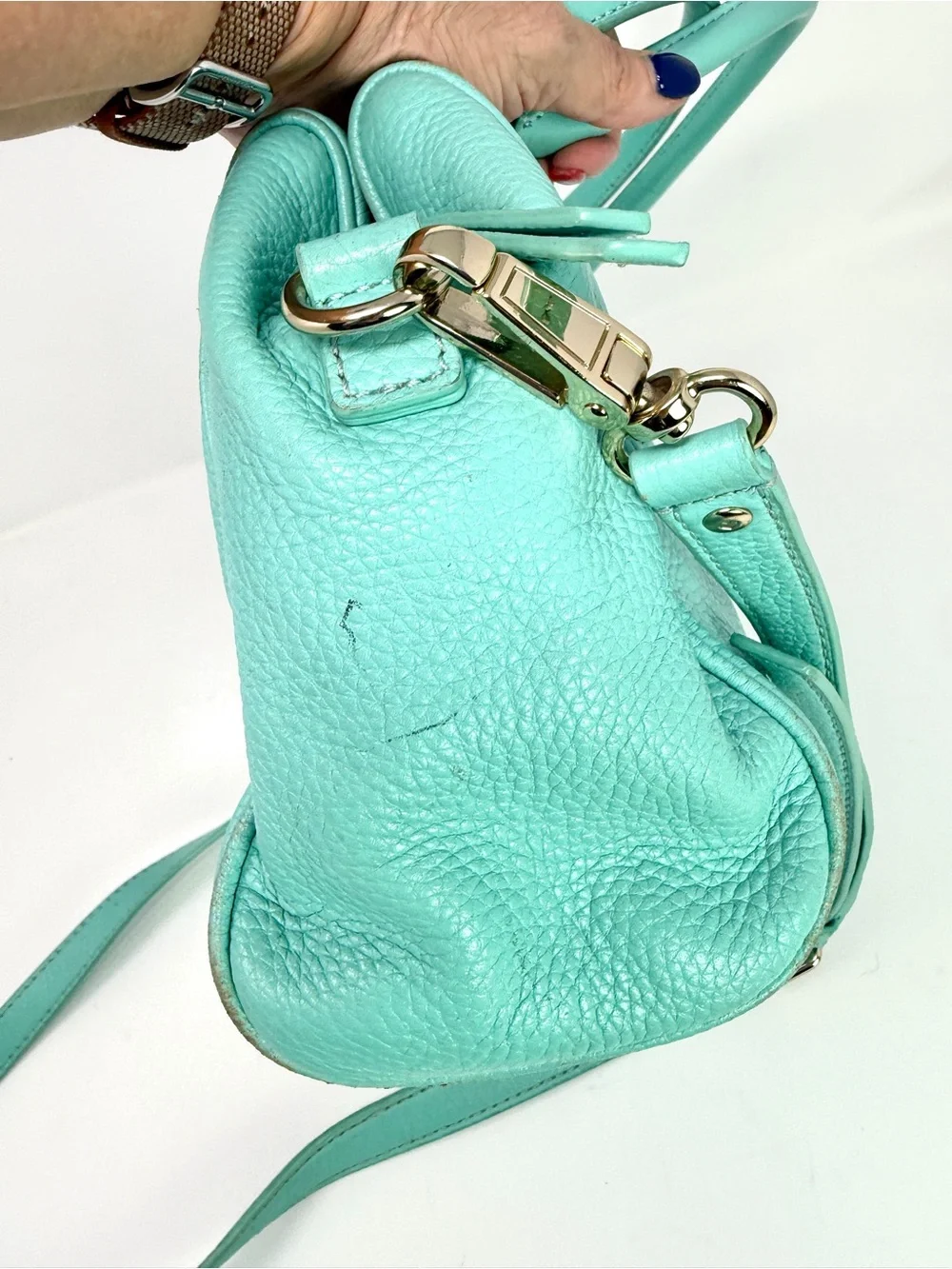 Kate Spade Grant Park Hadlen Satchel Crossbody Bag Aqua Blue Zipper Front Pocket